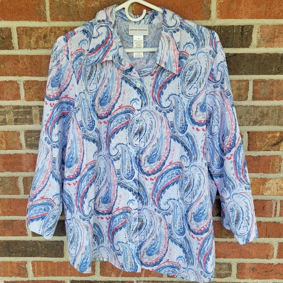 Alfred Dunner Women's 3/4 Sleeve Button Down Red, White, Blue Paisley Top XL - Picture 1 of 6